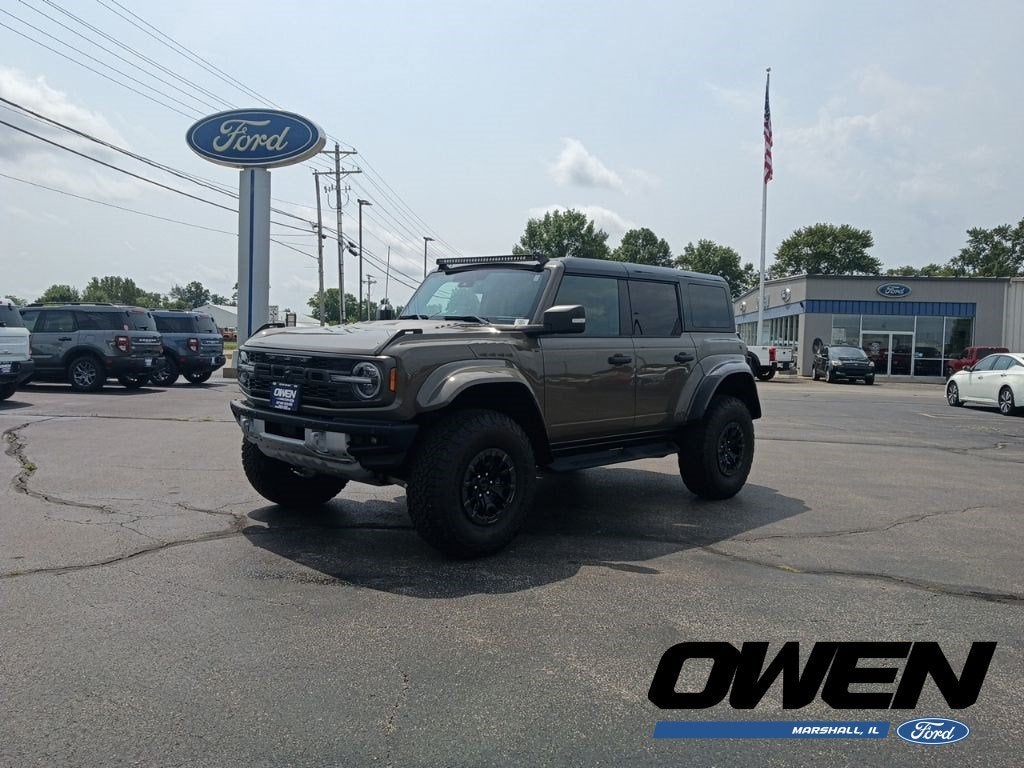 2025 Ford Bronco Raptor in Marsh Gray — front three-quarter view