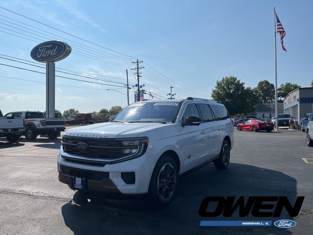 2025 Ford Expedition Max King Ranch in Star White Metallic Tri-Coat — front three-quarter view