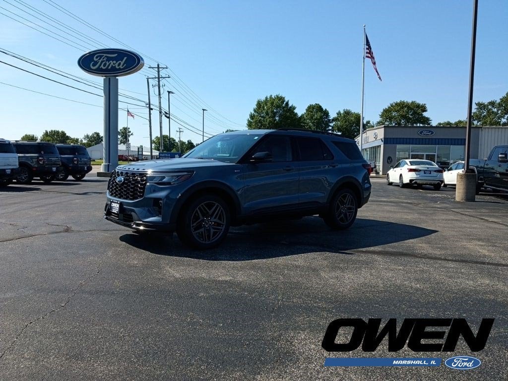2026 Ford Explorer ST-Line in Vapor Blue Metallic — front three-quarter view