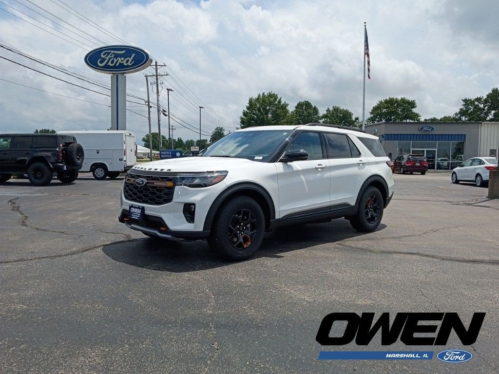 2026 Ford Explorer Tremor in Star White Metallic Tri-Coat — front three-quarter view