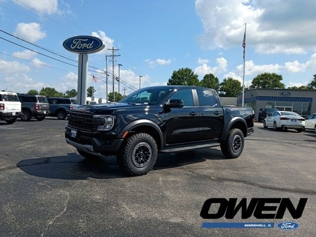 2026 Ford Ranger Raptor in Shadow Black — front three-quarter view